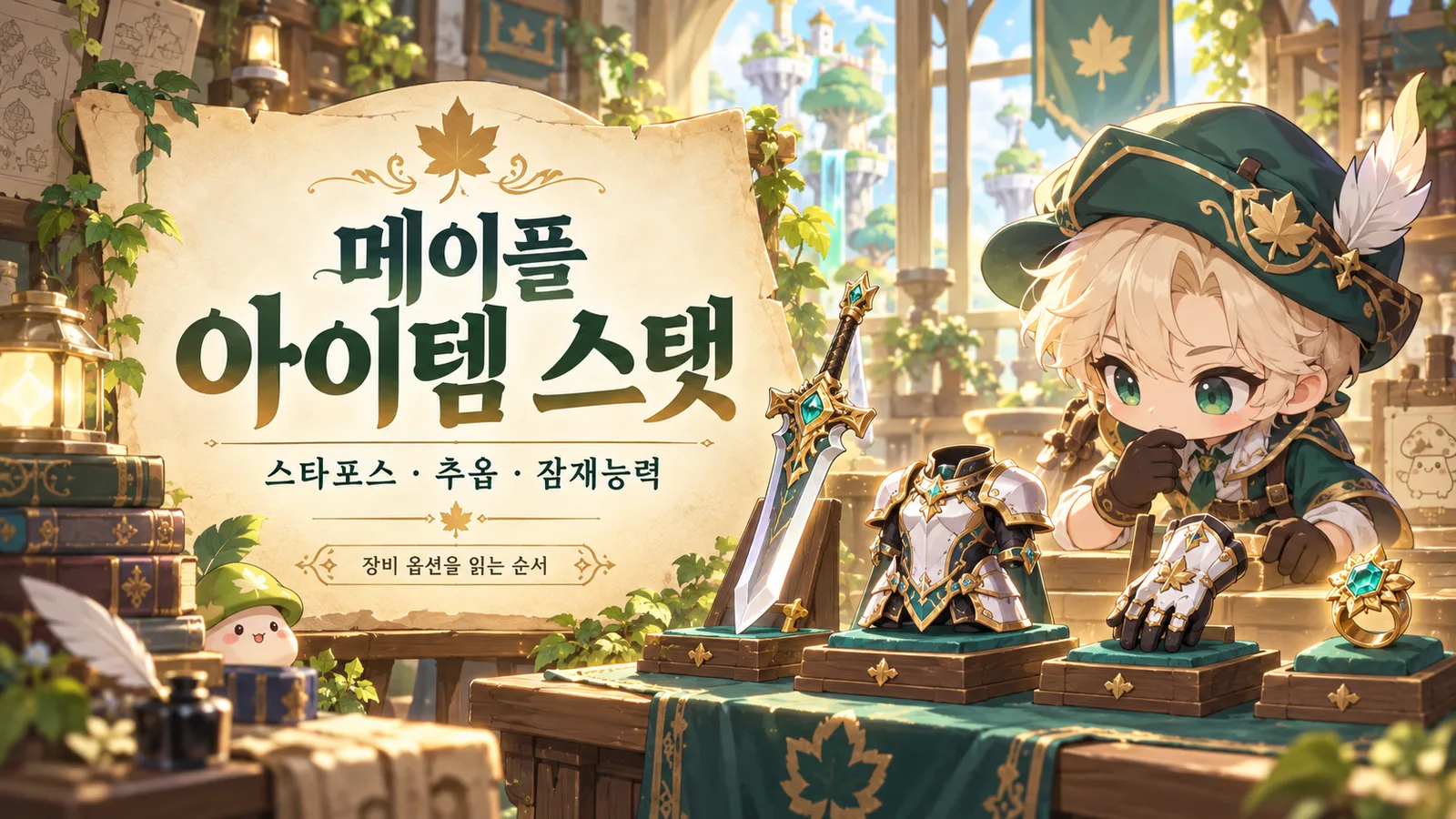메이플 아이템 스탯의 스타포스·추옵·잠재능력을 소개하는 장비 공방 일러스트