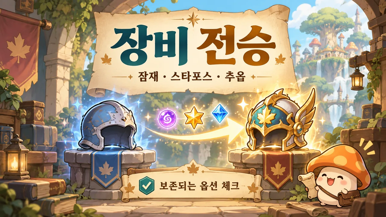 장비 전승으로 잠재와 스타포스를 옮기는 두 장비와 옵션 보존 안내