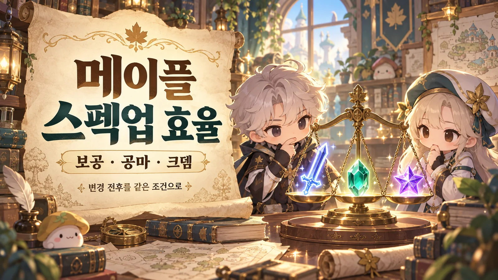 메이플 스펙업 효율: 보공·공마·크뎀 변경 전후를 같은 조건으로 비교하는 표지