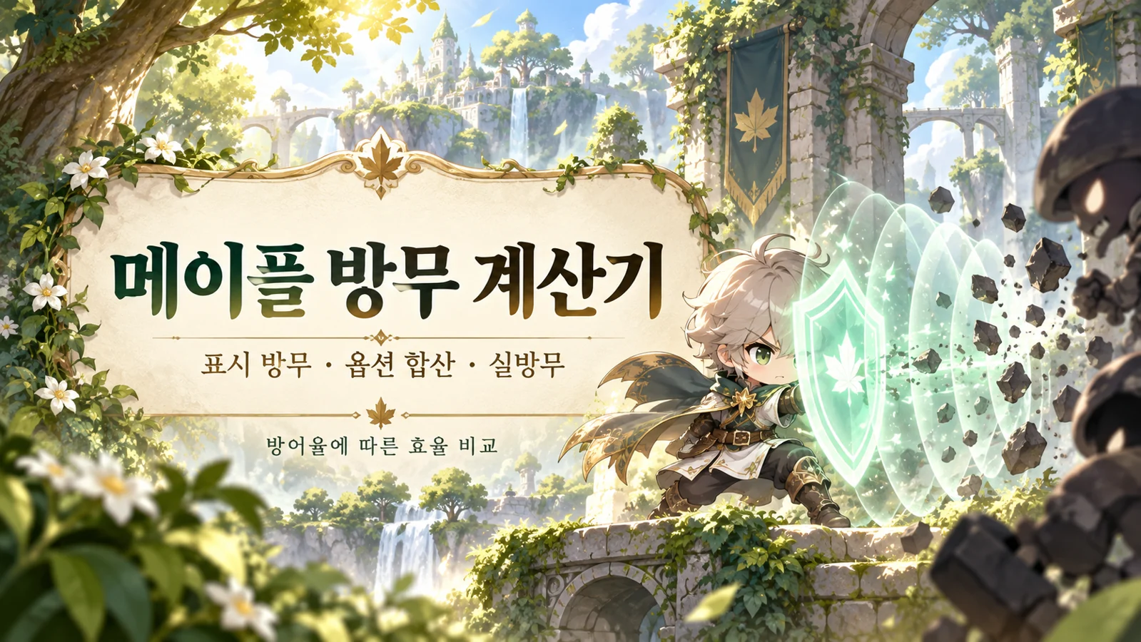 메이플 방무 계산기의 표시 방무·옵션 합산·실방무를 소개하는 판타지 표지
