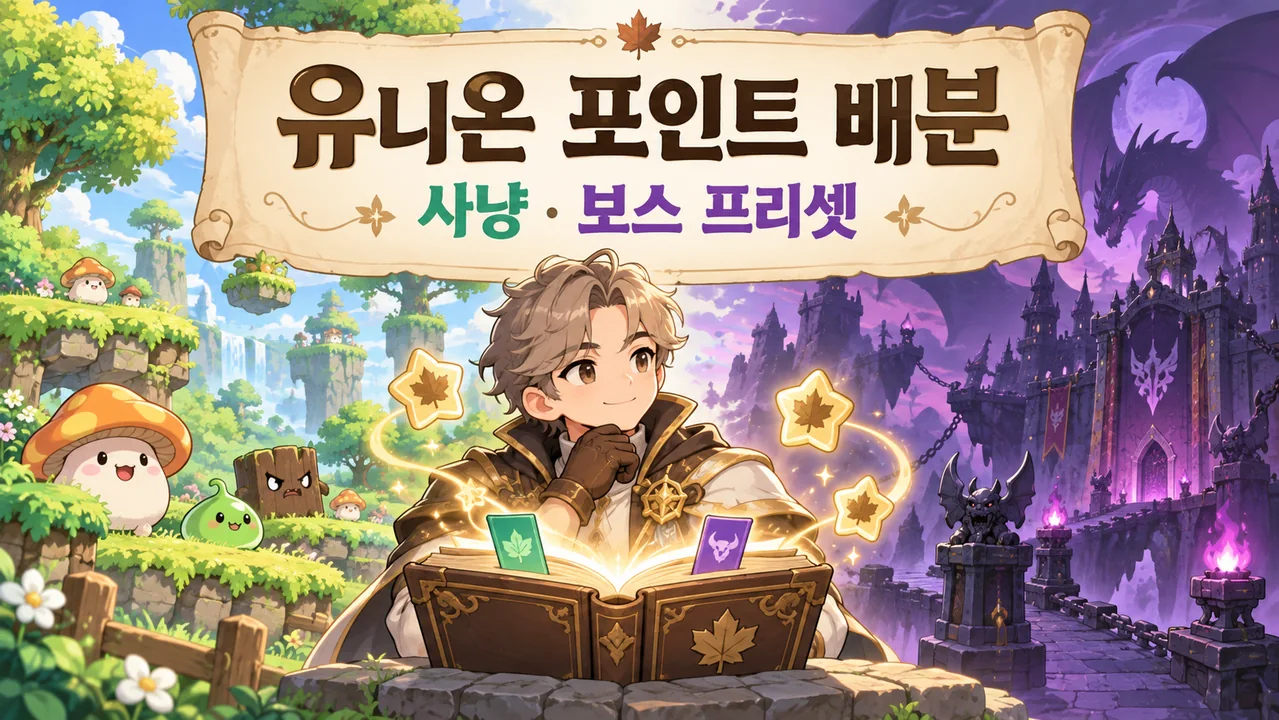 숲 사냥터와 보스 성채 사이에서 유니온 포인트 프리셋을 고르는 모험가