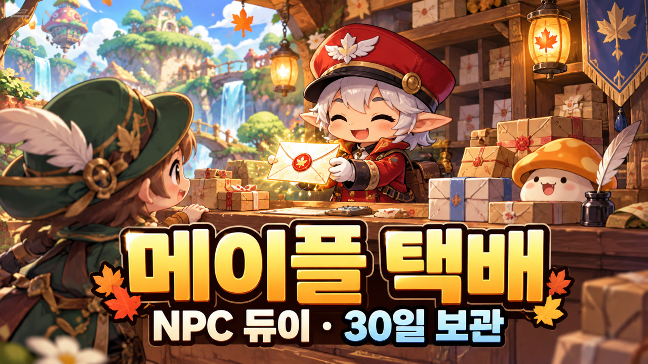 메이플 택배 보내는 법｜NPC 듀이·거래 가능 물품·30일 보관 주제 표지