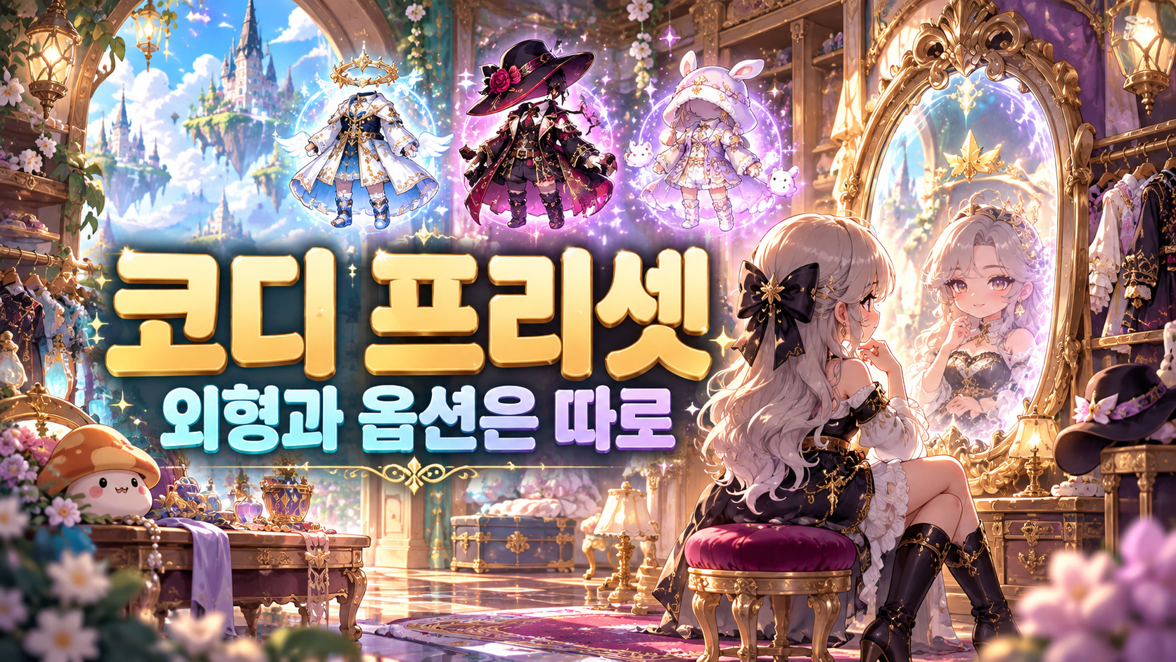 코디 프리셋과 외형·옵션 분리를 표현한 개념 표지