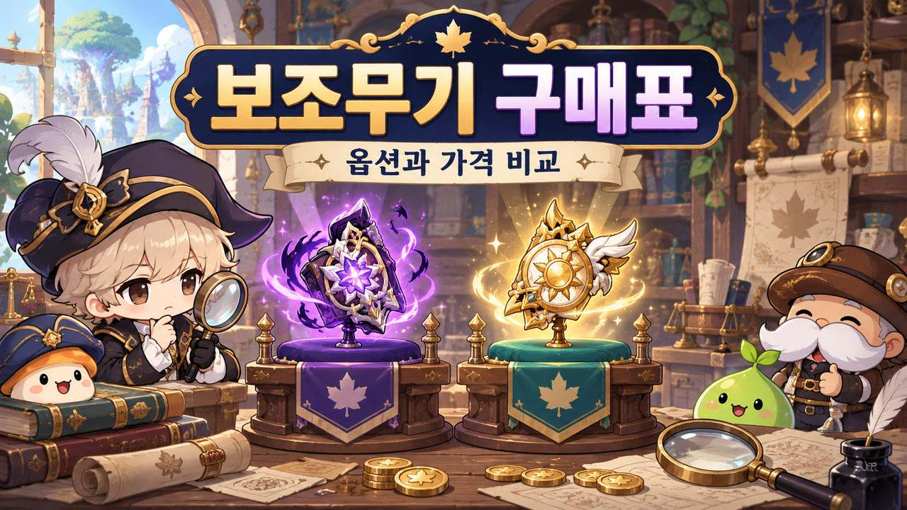 보조무기 유니크·레전드리 구매표 — 공마·보공·방무와 예산
