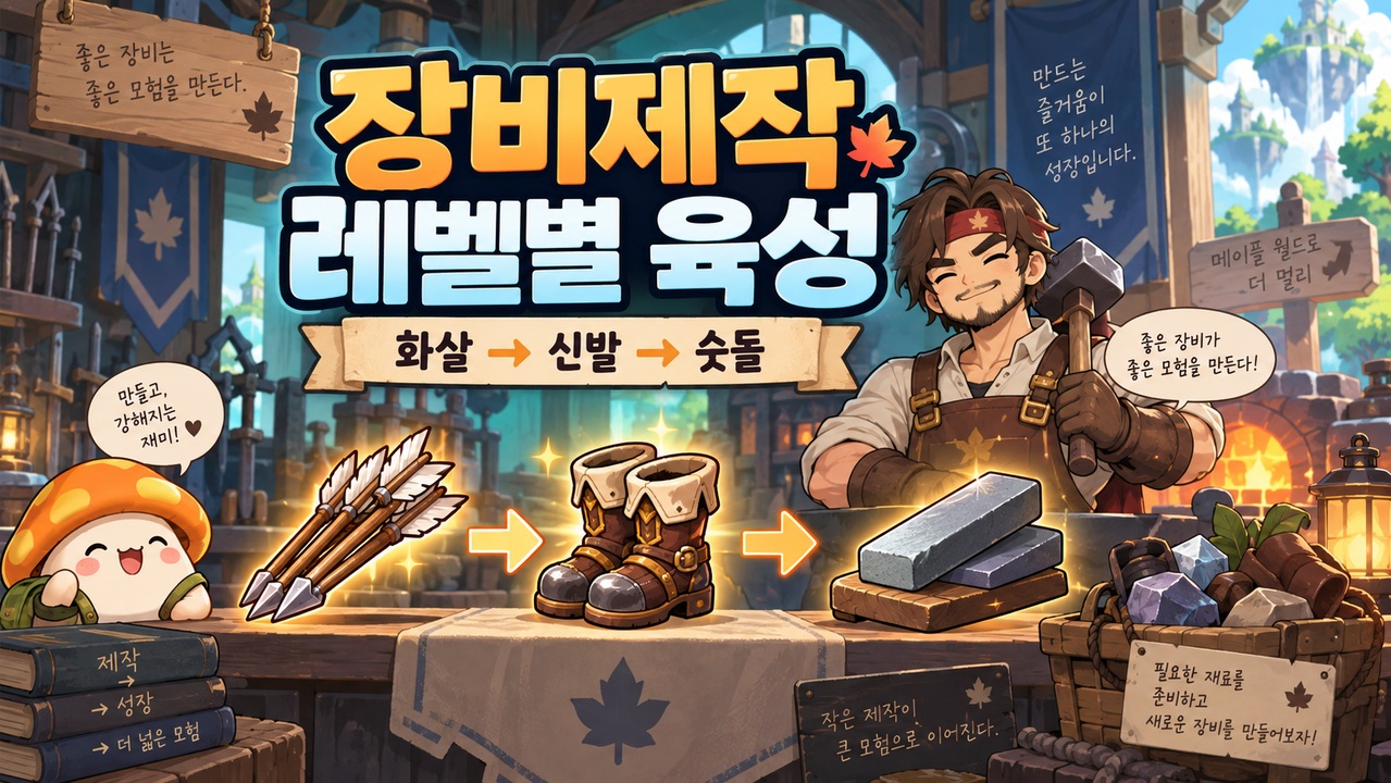 장비제작 1~10레벨·장인·명장｜재료 일괄 구매와 비용표 주제 일러스트