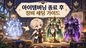 아이템버닝 종료 후 영구 장비로 교체하는 과정을 표현한 일러스트