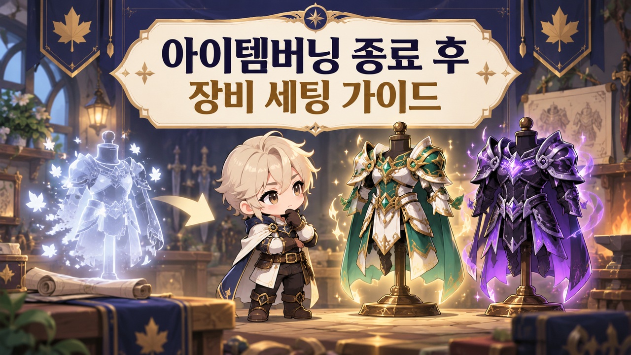 아이템버닝 종료 후 영구 장비로 교체하는 과정을 표현한 일러스트