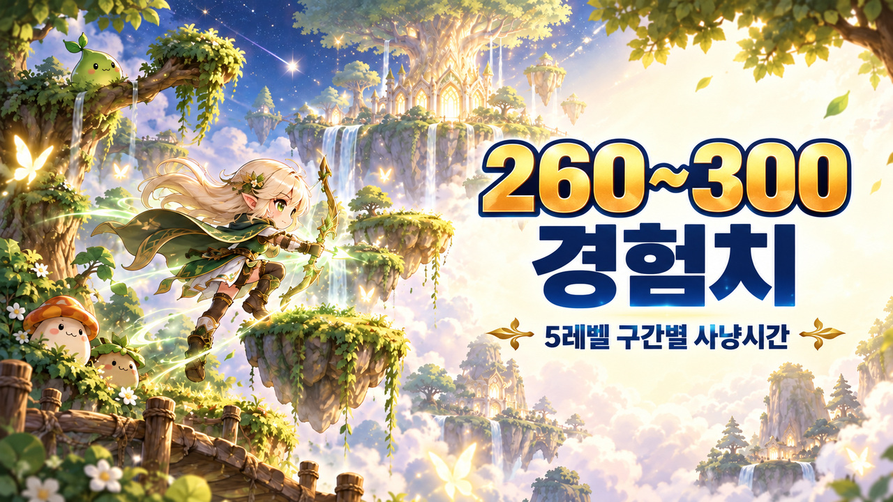 260~300 경험치 · 5레벨 구간별 사냥시간 표지