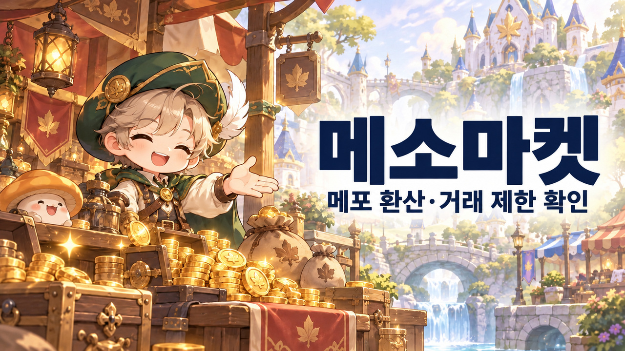 메소마켓 · 메포 환산·거래 제한 확인 표지