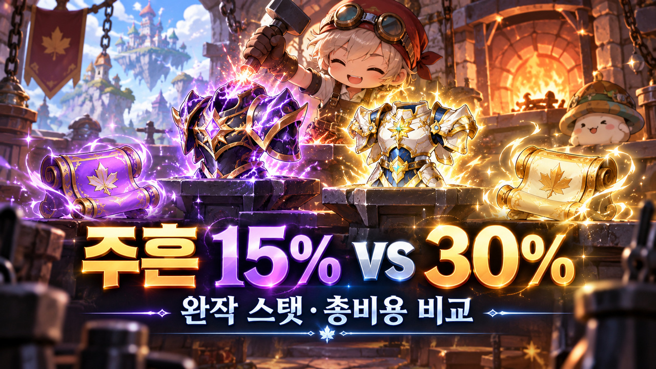 주흔 15% vs 30% 완작｜스탯 차이·실패 복구·총비용 계산
