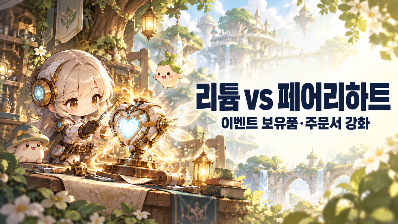 리튬 vs 페어리하트 · 이벤트 보유품·주문서 강화 표지