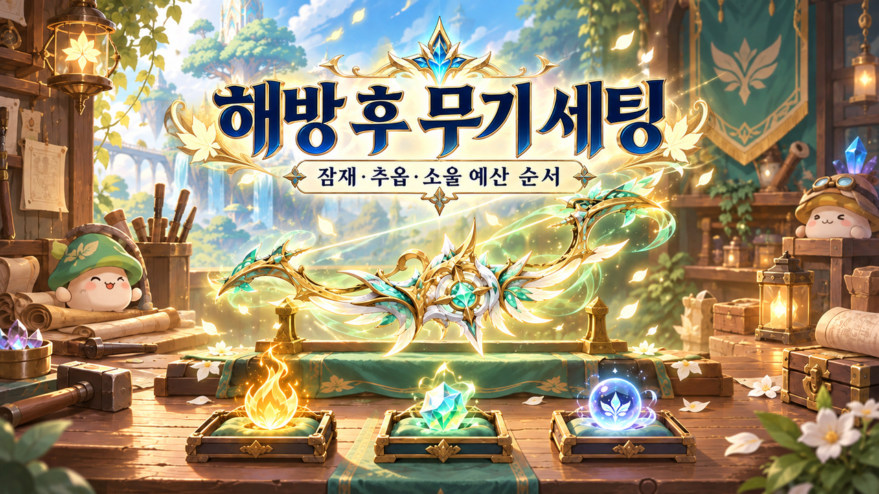 해방 후 무기 세팅 · 잠재·추옵·소울 예산 순서 표지