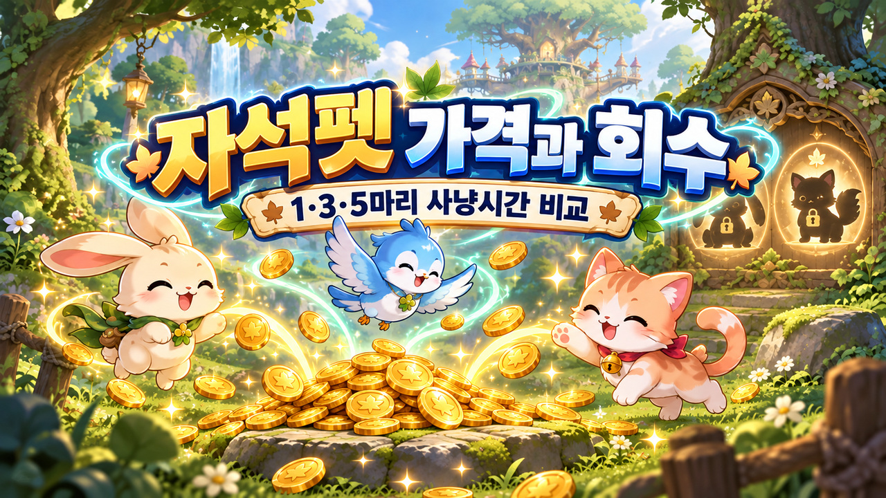 자석펫 가격과 회수 · 1·3·5마리 사냥시간 비교 표지